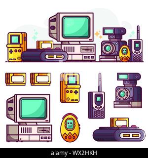 Vintage Tech und elektronische Geräte Symbole gesetzt Stock Vektor