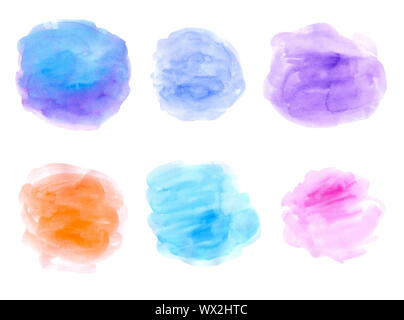 Satz von Hand abstract pink und blau Aquarell Texturen auf einem weißen Hintergrund dargestellt Stockfoto