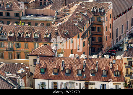 Luftaufnahme von Turin aus den Anzeigebereich der Mole Antonelliana, ein architektonisches Wahrzeichen der Stadt Turin, Italien Stockfoto