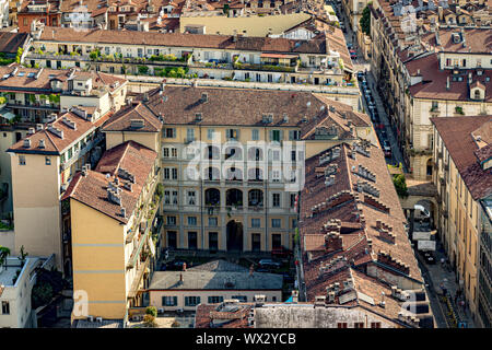 Luftaufnahme von Turin aus den Anzeigebereich der Mole Antonelliana, ein architektonisches Wahrzeichen der Stadt Turin, Italien Stockfoto