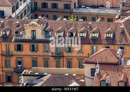 Luftaufnahme von Turin aus den Anzeigebereich der Mole Antonelliana, ein architektonisches Wahrzeichen der Stadt Turin, Italien Stockfoto