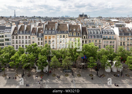 Luftaufnahme Paris von der Dachterrasse des Centre Pompidou, Paris Stockfoto