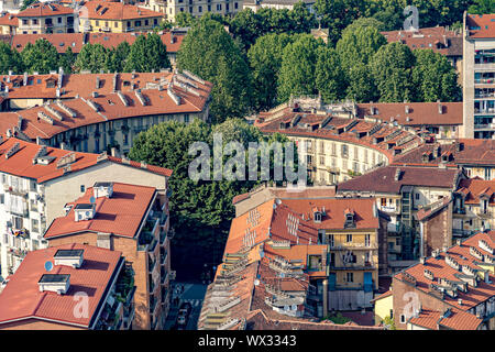 Luftaufnahme von Turin aus den Anzeigebereich der Mole Antonelliana, ein architektonisches Wahrzeichen der Stadt Turin, Italien Stockfoto