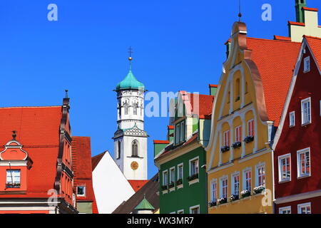 Memmingen ist eine Stadt in Deutschland, mit vielen historischen Sehenswürdigkeiten Stockfoto