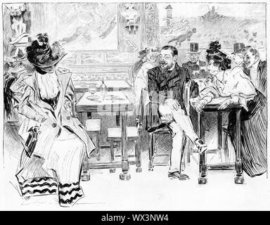 Gravur einer typischen Szene in einem Cafe im 19. Jahrhundert. Von Harper's Magazine, 1895. Stockfoto