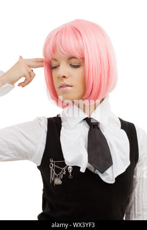 Bild von emo girl, imaginäre Waffe auf Ihren Kopf Stockfoto