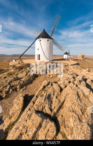 Don Quichotte Windmühlen in Consuegra, Toledo, Spanien. Stockfoto