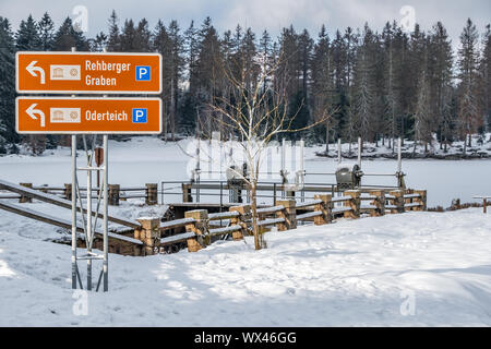 Nationalpark Harz im Winter Oderteich Stockfoto