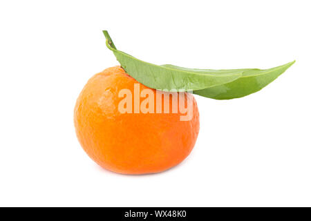Orange Mandarin mit grünem Blatt Stockfoto