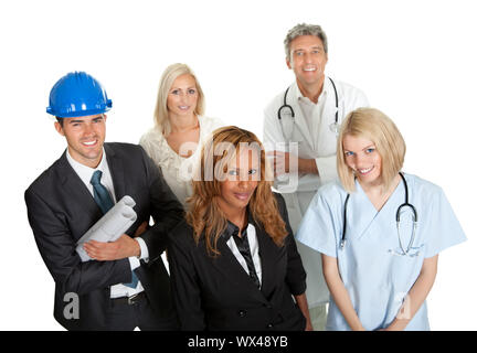 Gruppe von Menschen, die in verschiedenen Tätigkeiten und Berufe, weißer Hintergrund Stockfoto