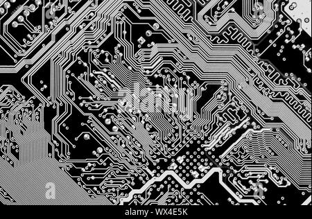 Leiterplatte des elektronischen schwarzen und weißen Hintergrund Stockfoto