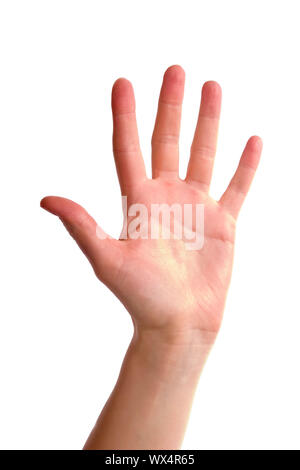 Ein erwachsenes Weibchen Hand fünf Finger auseinander. Bild enthält Freistellungspfaden. Stockfoto