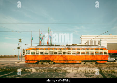 Berühmte Seilbahn in der Nähe von Union Square in San Francisco, Kalifornien Stockfoto