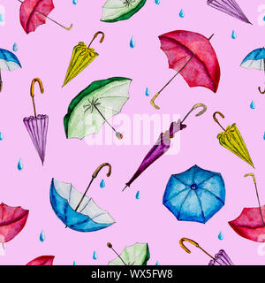 Aquarell Regenschirm nahtlose Muster. Stockfoto