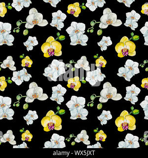 Nahtlose Muster mit Aquarell Orchidee. Stockfoto