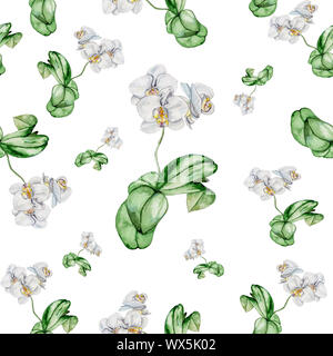Nahtlose Muster der blühenden White Orchid. Stockfoto