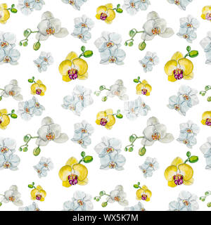Schönen aquarell Muster mit orchideenblüten. Stockfoto