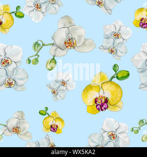 Aquarell Muster mit orchideenblüten. Stockfoto