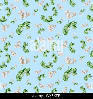 Aquarell Malerei mit Orchideen von Blüten und Blättern. Stockfoto