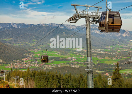 Seilbahn, die Sie in den Bayerischen Alpen in der Nähe von Königssee, Schönau, Deutschland Stockfoto