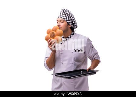 Junge männliche Baker isoliert auf weißem Stockfoto