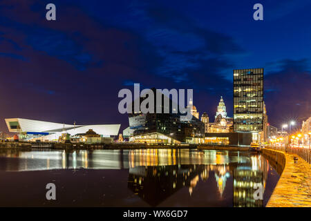Liverpool skyline Pier Head Sonnenuntergang Stockfoto