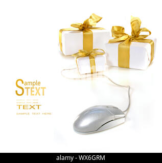 Computermaus mit gold Beschenkung Geschenke für Online-shopping, Geburtstag oder Weihnachten Ideen Stockfoto