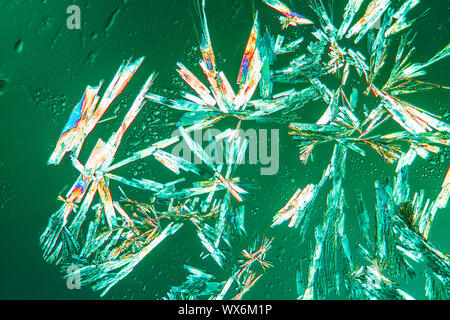 Aspirin Kristalle in polarisiertem Licht Stockfoto