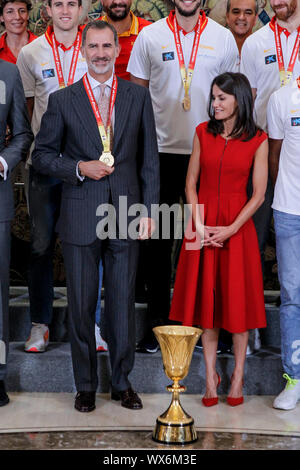 Madrid, Spanien. 16 Sep, 2019. Queen Letizia, König Felipe besuchen royal Publikum für die National Basketball Team der FIBA Weltmeisterschaft 2019 im Zarzuela Palace in Madrid, Spanien, 16. September 2019. Credit: Jimmy Olsen/Medien Punch *** Keine Spanien***/Alamy leben Nachrichten Stockfoto