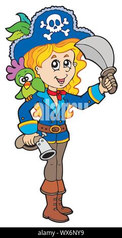 Ziemlich Pirate Girl mit Papagei Stock Vektor