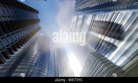 Windows von Skyscraper Business Office mit blauem Himmel Stockfoto