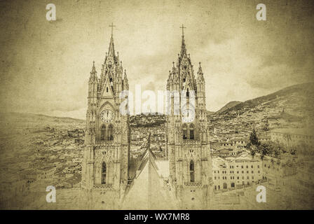 Vintage Bild der Basilika del Voto Nacional, Quito, Ecuador Stockfoto