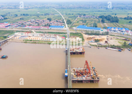 Luftaufnahme der Brücke Baustelle Stockfoto