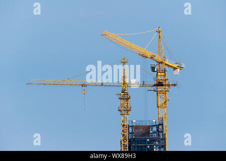 Kraniche an der Bridge Tower Stockfoto