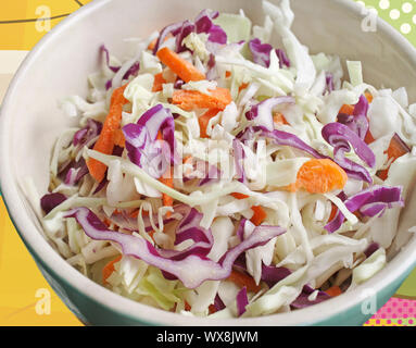 Krautsalat mit frisch gehackten grünen und roten Kohl und Möhren Stockfoto