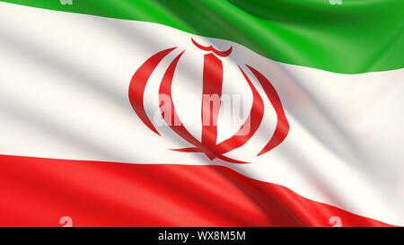 Flagge des Iran. Winkte sehr detaillierte Stoff Textur. Stockfoto