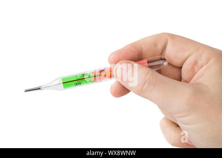 Hand mit medizinischen Thermometer 38 Stockfoto