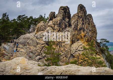 Abbildungen der Wand des Teufels in der Nähe von Blankenburg im Harz Stockfoto