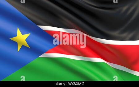 Flagge von South Sudan. Winkte sehr detaillierte Stoff Textur. Stockfoto