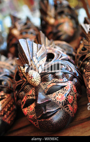 Balinesischen Holzmasken Detail Nahaufnahme der handgefertigten Masken Stockfoto