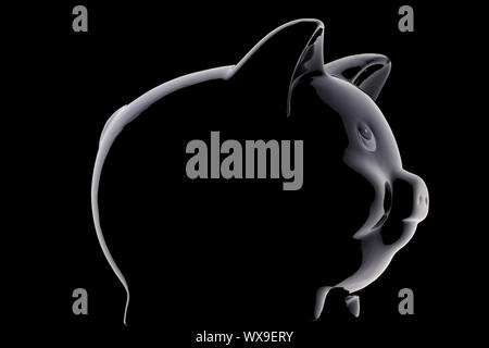 Sparschwein Silhouette über Schwarz Stockfoto