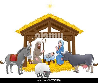 Krippe Weihnachten Szene Cartoon Stock Vektor