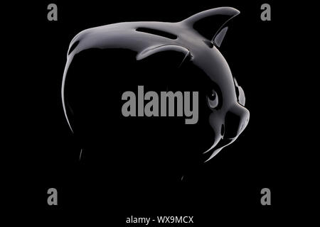 Sparschwein Silhouette über Schwarz Stockfoto