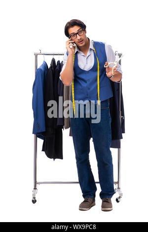 Junge maßgeschneiderte isoliert auf weißem Stockfoto