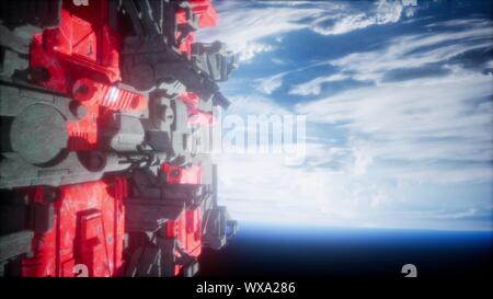 Raumschiff mit Blick auf Raum und der Planet Erde Stockfoto