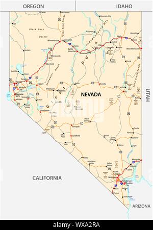 Nevada road map mit der Autobahn US Autobahnen und Bundesstraßen Stock Vektor