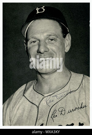 Vintage autographiertes Foto von Leo Durocher wer war der Manager der Brooklyn Schwindler der Nationalen Liga in den 1950er Jahren. Stockfoto