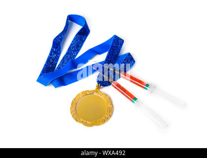 Goldmedaille und Spritzen Stockfoto