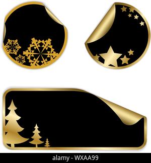 Weihnachten Etiketten und Aufkleber (golden und Schwarz) Stock Vektor
