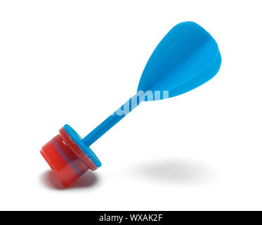 Blau Sticky Toy Dart isoliert auf weißem Hintergrund. Stockfoto